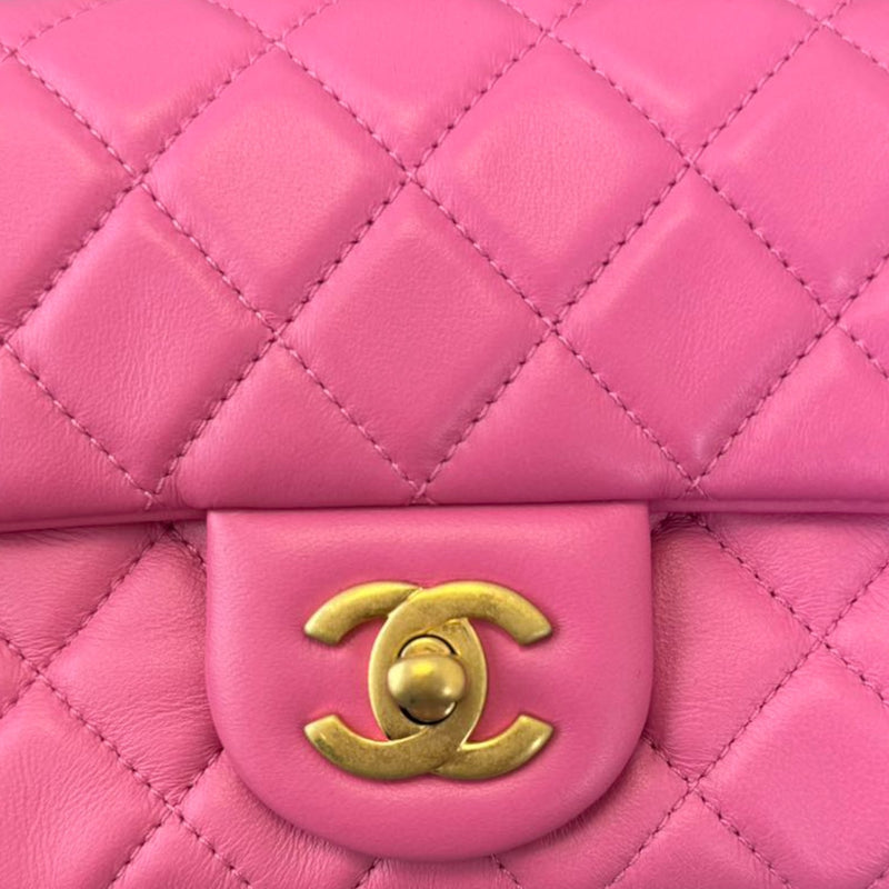 CC Pearl Crush Mini Rectangular Flap Lambskin Pink GHW