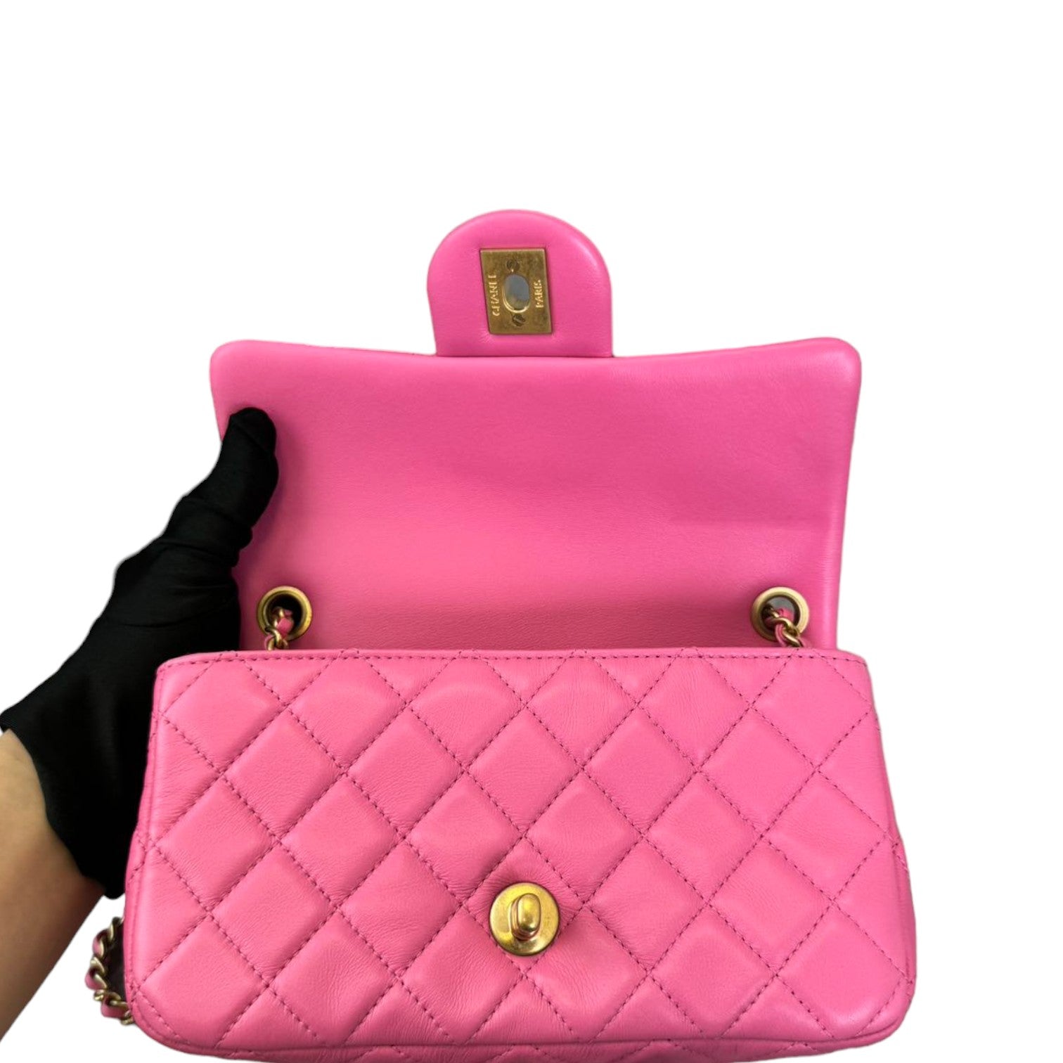 Chanel CC Pearl Crush Mini Rectangular Flap Lambskin Pink GHW