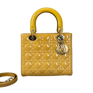 Lady Dior Medium Metallic Patent Yellow GHW