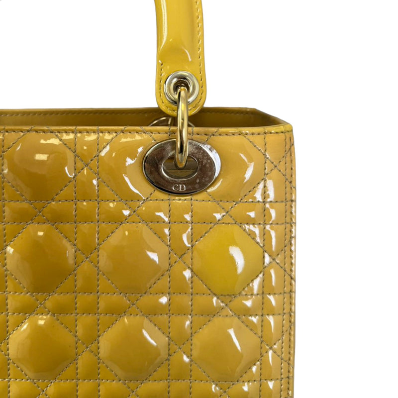 Lady Dior Medium Metallic Patent Yellow GHW