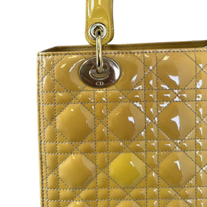 Lady Dior Medium Metallic Patent Yellow GHW