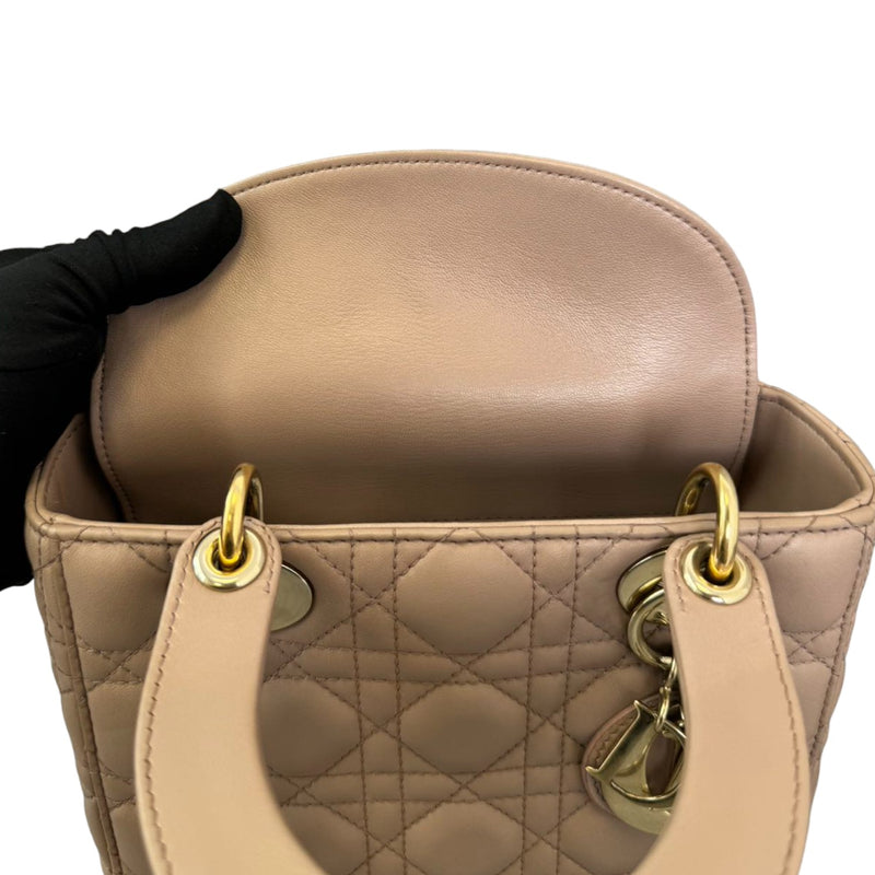 Lucky Badges My Lady Dior Small Lambskin Cannage Beige GHW