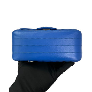 Square Flap Mini Caviar Chevron Quilted Blue SHW