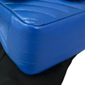 Square Flap Mini Caviar Chevron Quilted Blue SHW
