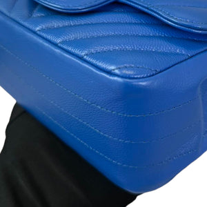 Square Flap Mini Caviar Chevron Quilted Blue SHW