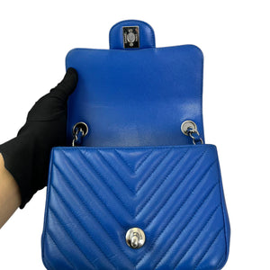 Square Flap Mini Caviar Chevron Quilted Blue SHW