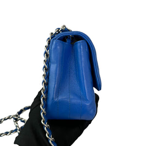 Square Flap Mini Caviar Chevron Quilted Blue SHW