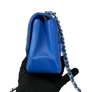 Square Flap Mini Caviar Chevron Quilted Blue SHW