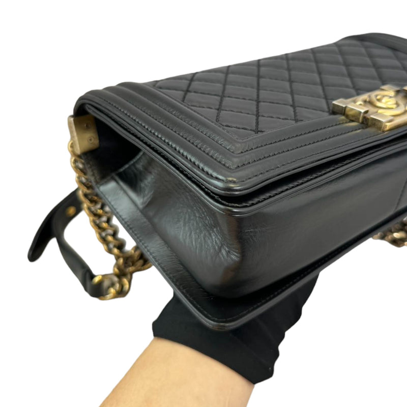 Old Boy Flap Medium Lambskin Quilted Black GHW