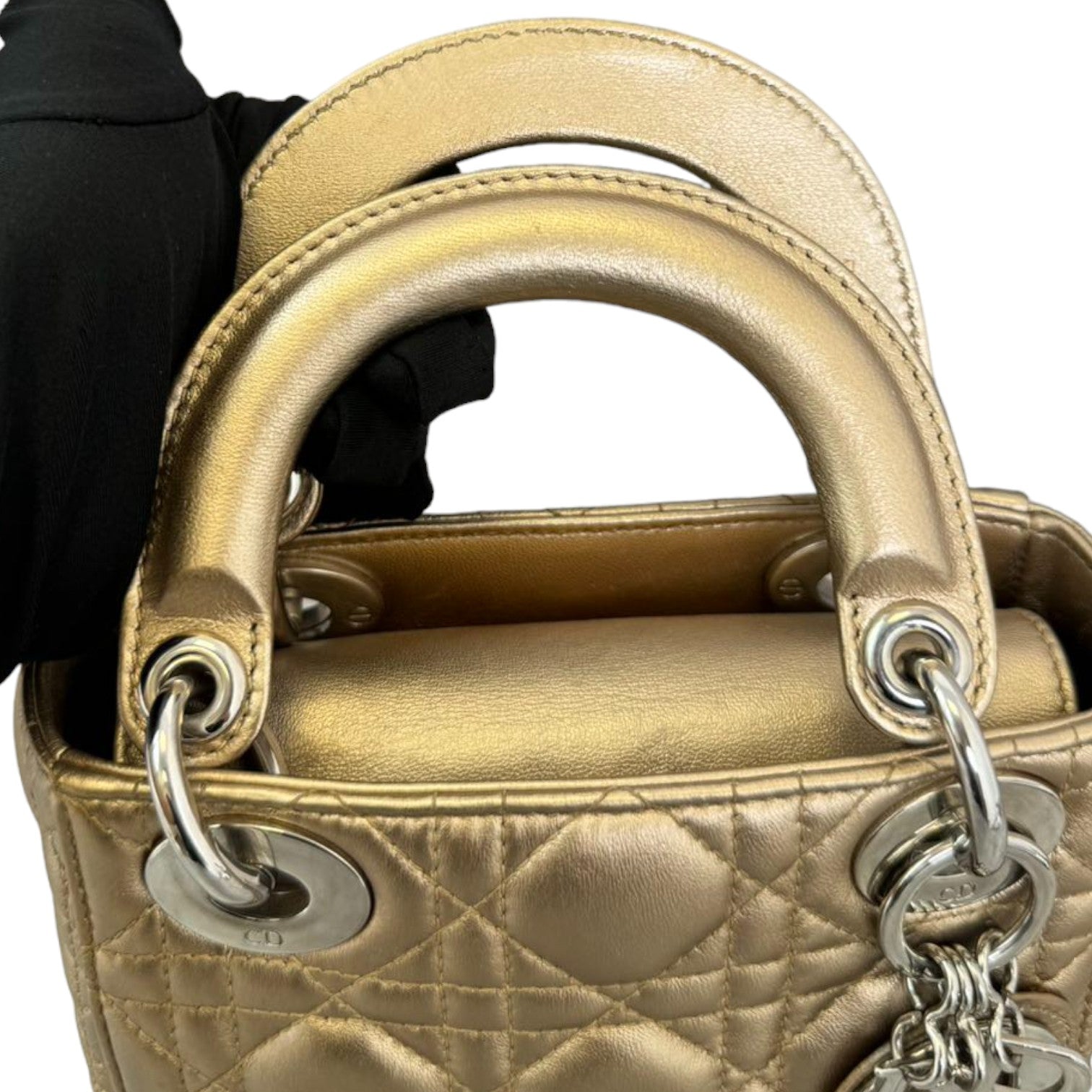 Christian Dior Lady Dior Mini Metallic Lambskin Gold SHW – Bag