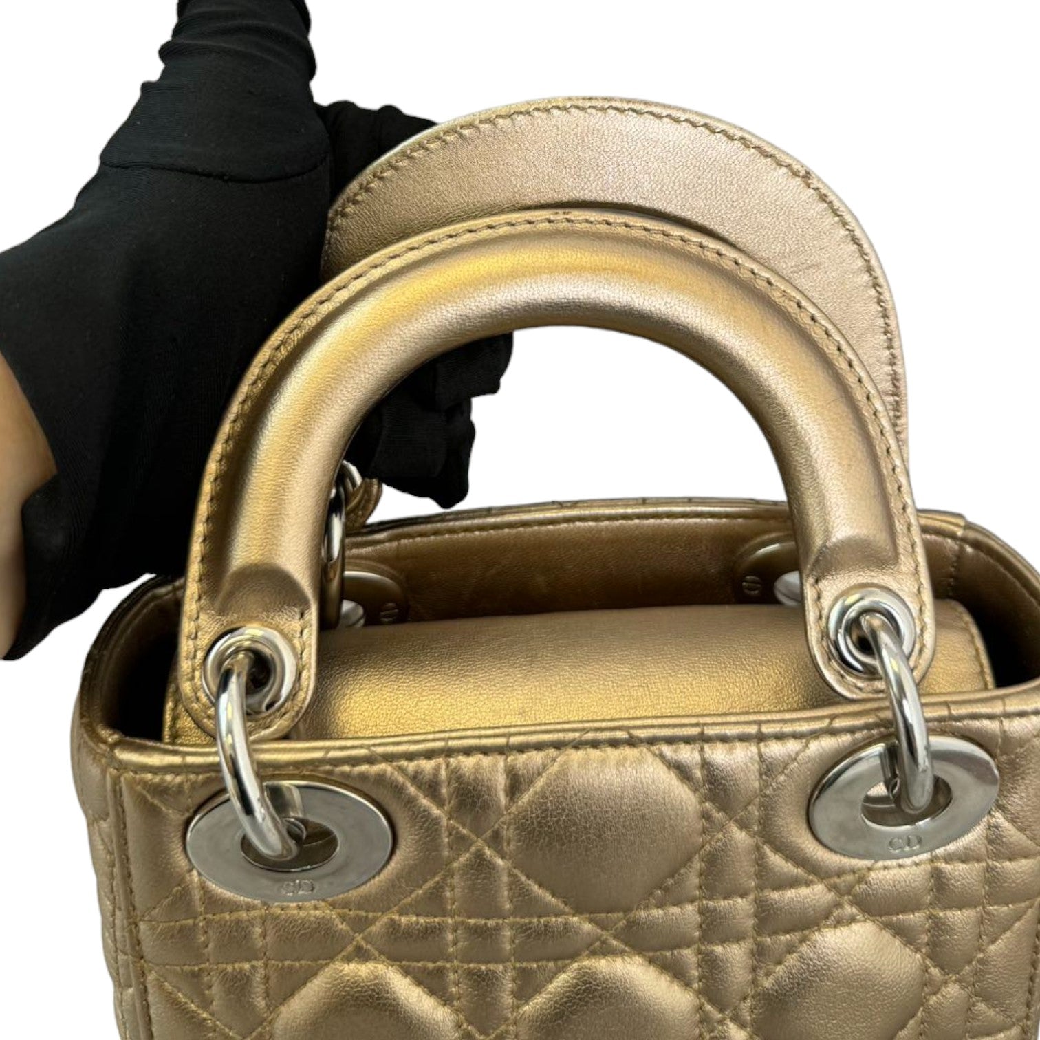 Christian Dior Lady Dior Mini Metallic Lambskin Gold SHW – Bag