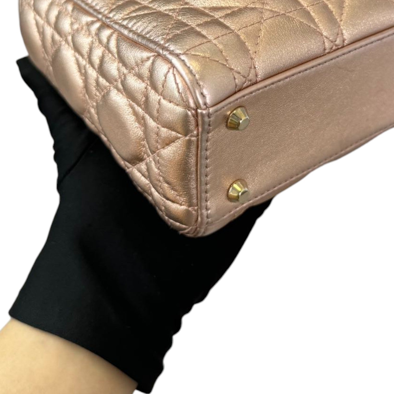 Christian Dior Lady Dior Mini Metallic Lambskin Rose Gold GHW