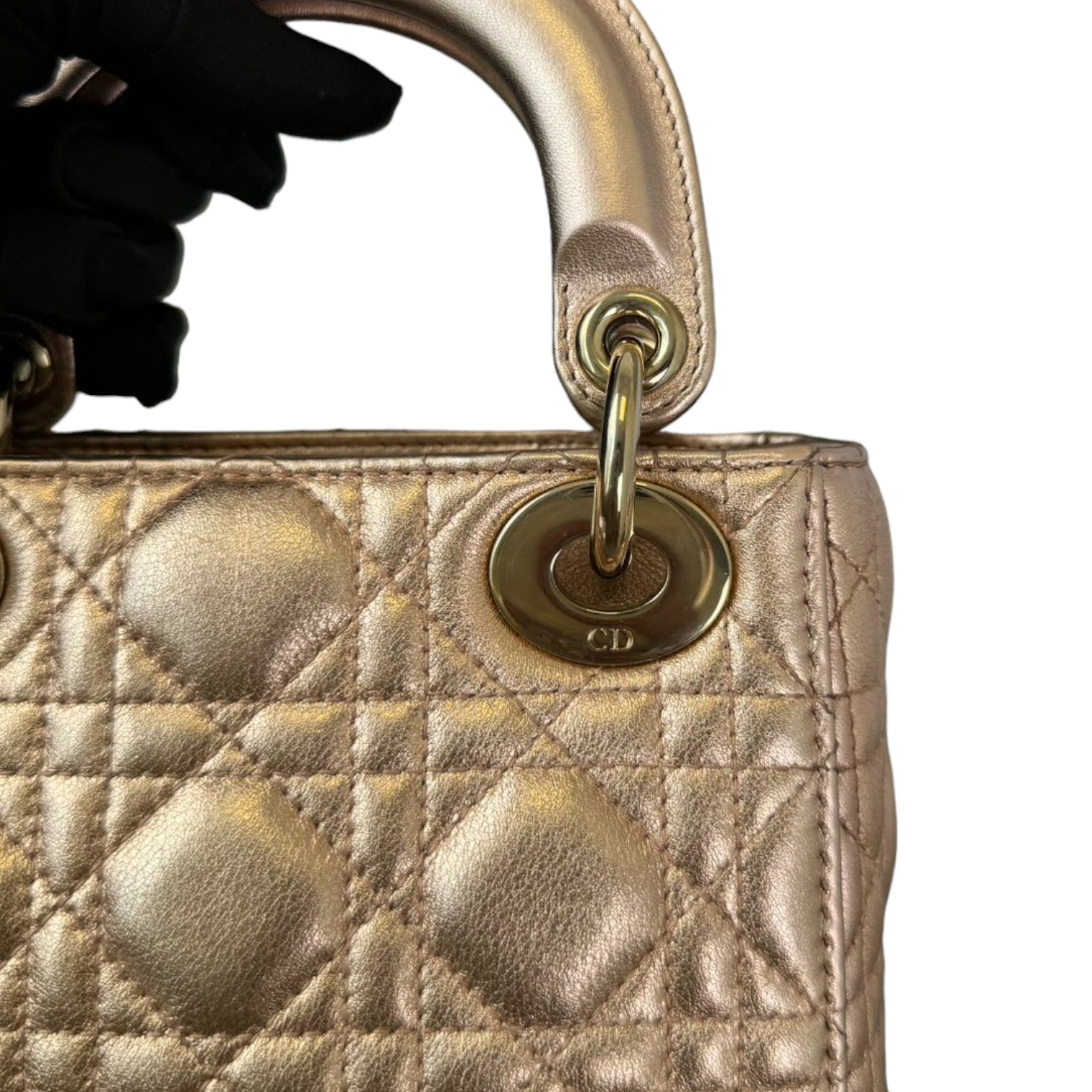 Christian Dior Lady Dior Mini Metallic Lambskin Rose Gold GHW