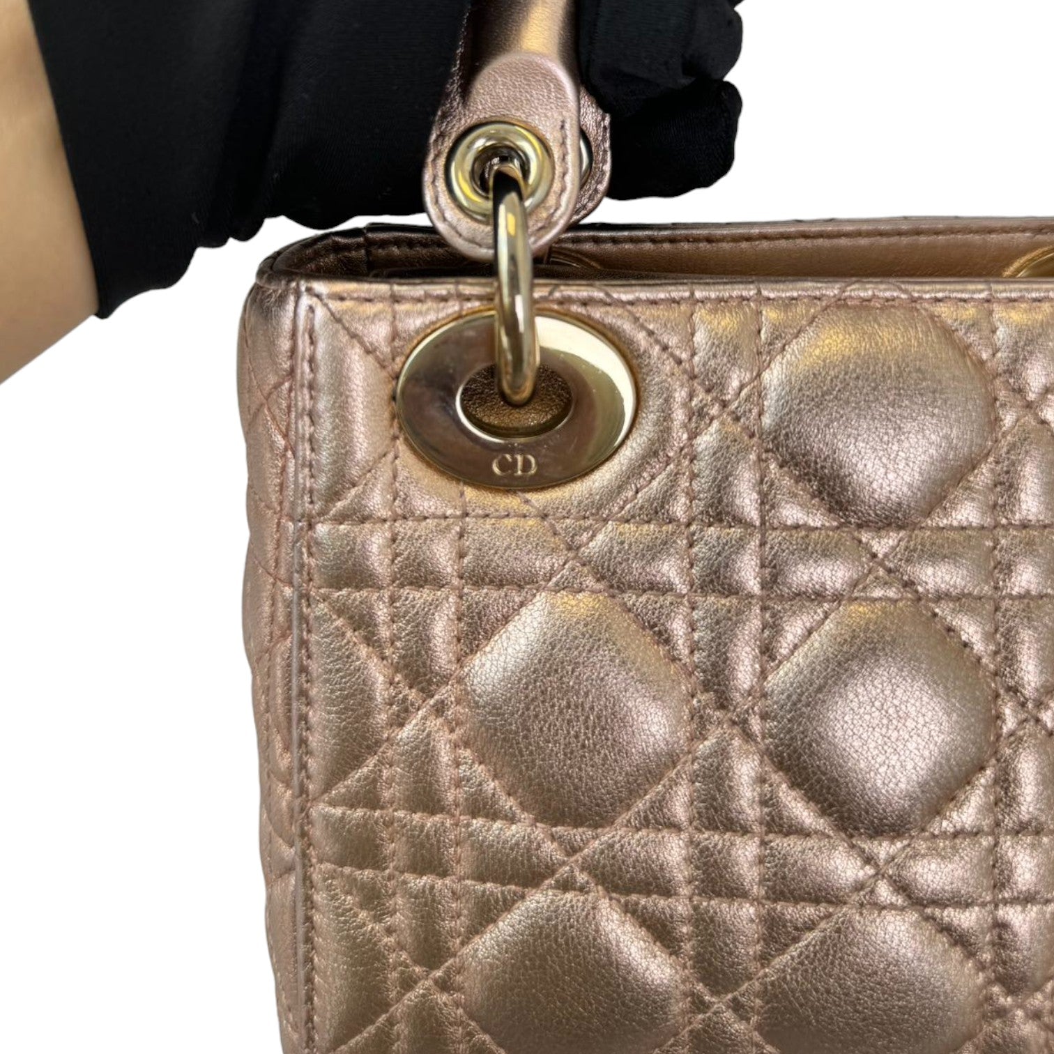 Christian Dior Lady Dior Mini Metallic Lambskin Rose Gold GHW