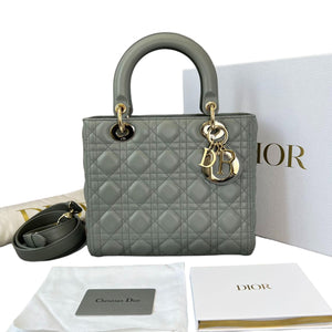 Lady Dior Medium Top Flap Lambskin Grey GHW