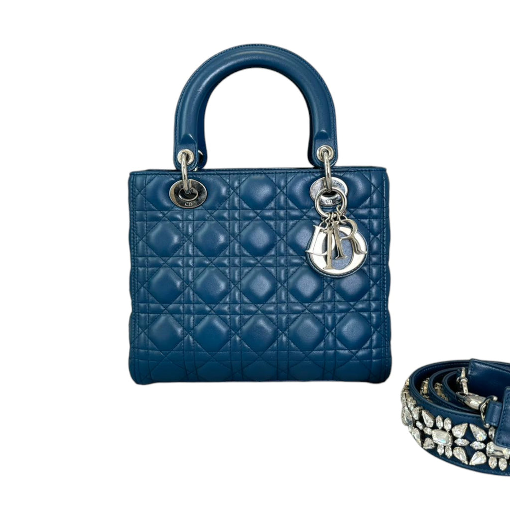 Lady Dior Medium Lambskin Cannage Blue SHW