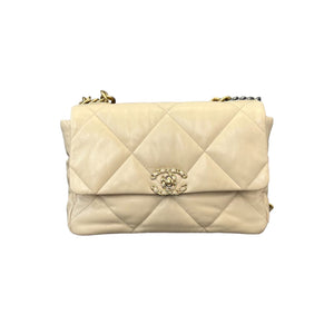 19 Flap Large Lambskin Quilted Beige MHW