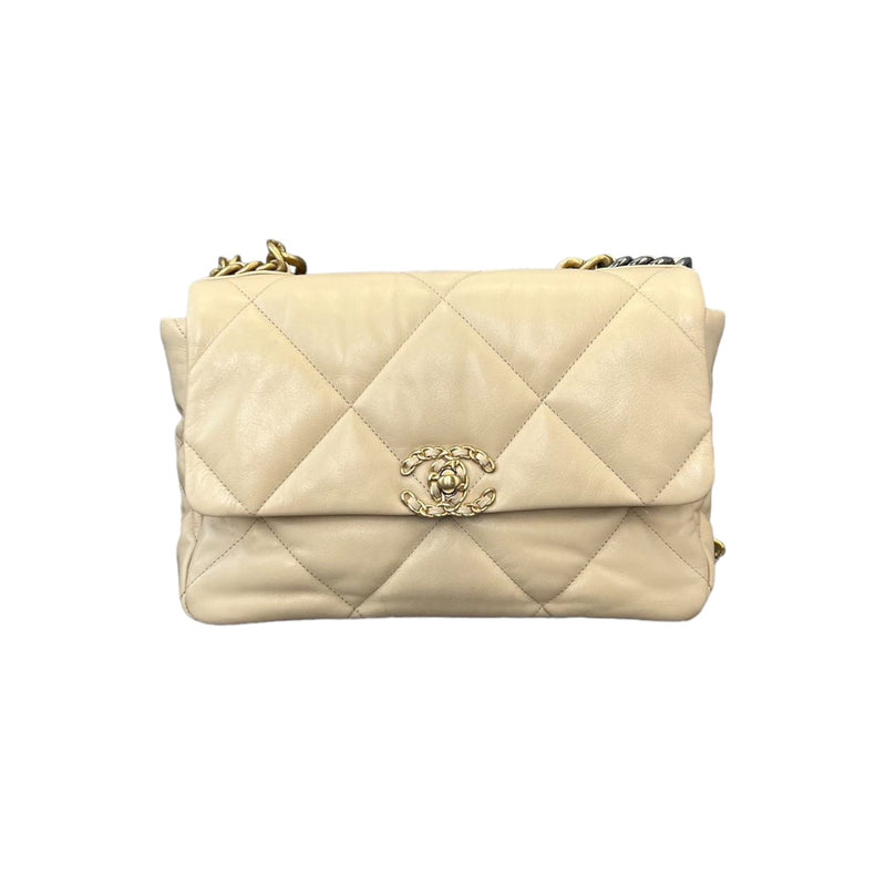 19 Flap Large Lambskin Quilted Beige MHW