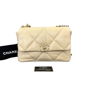 19 Flap Large Lambskin Quilted Beige MHW