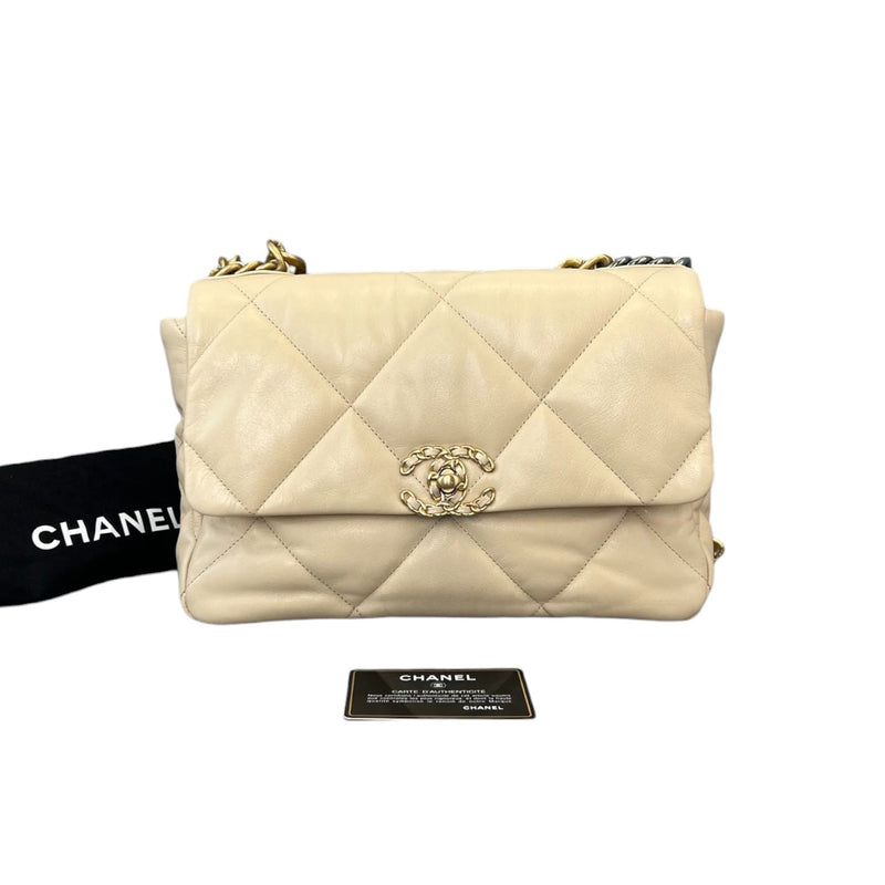19 Flap Large Lambskin Quilted Beige MHW