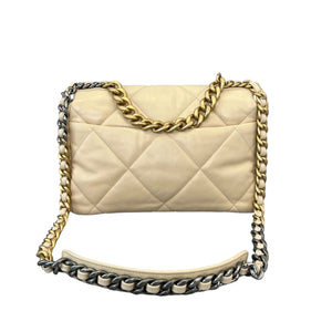 19 Flap Large Lambskin Quilted Beige MHW