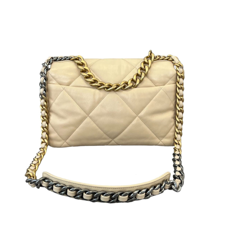 19 Flap Large Lambskin Quilted Beige MHW