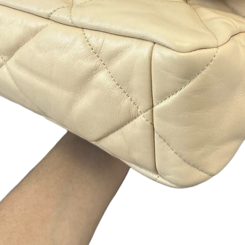 19 Flap Large Lambskin Quilted Beige MHW