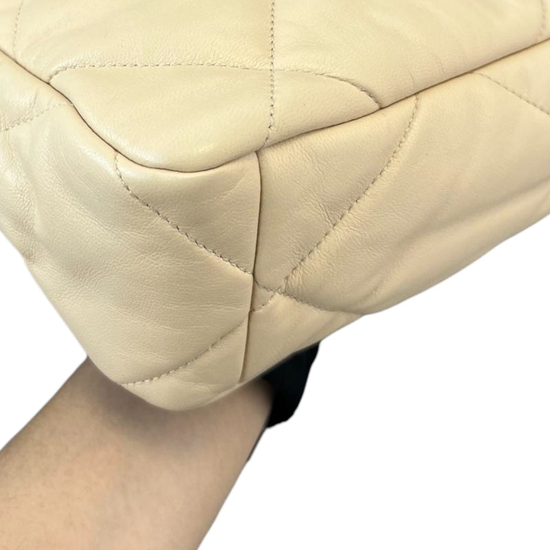19 Flap Large Lambskin Quilted Beige MHW