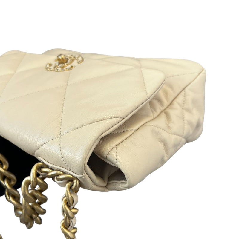 19 Flap Large Lambskin Quilted Beige MHW