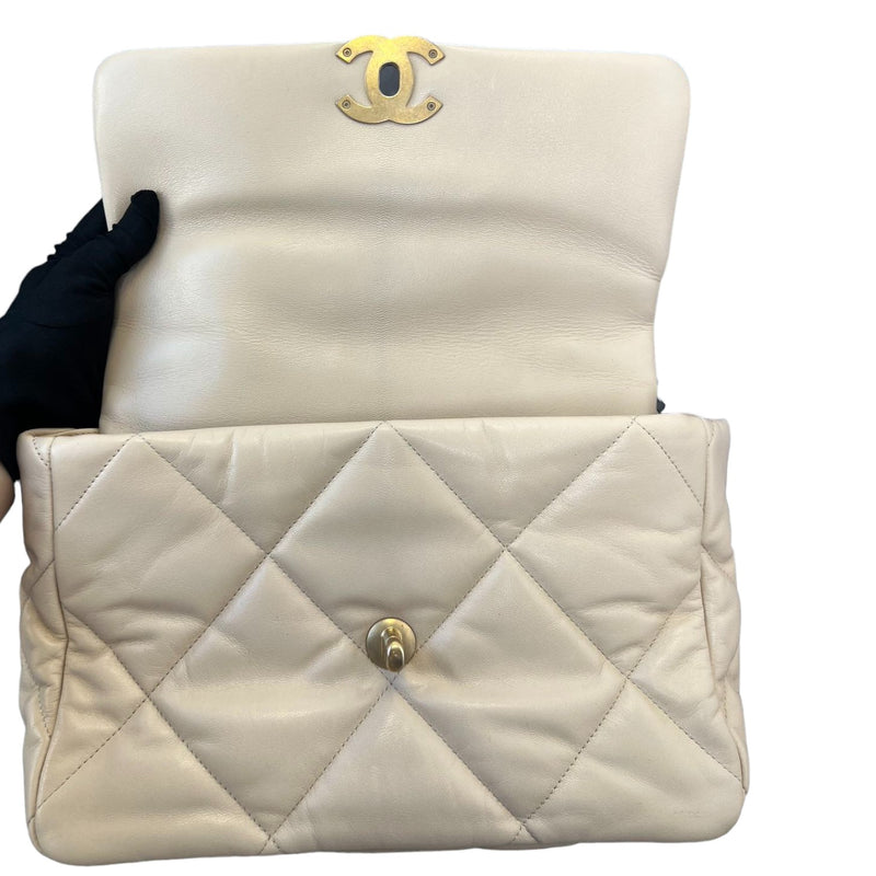 19 Flap Large Lambskin Quilted Beige MHW