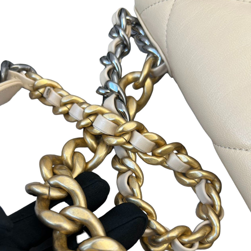 19 Flap Large Lambskin Quilted Beige MHW