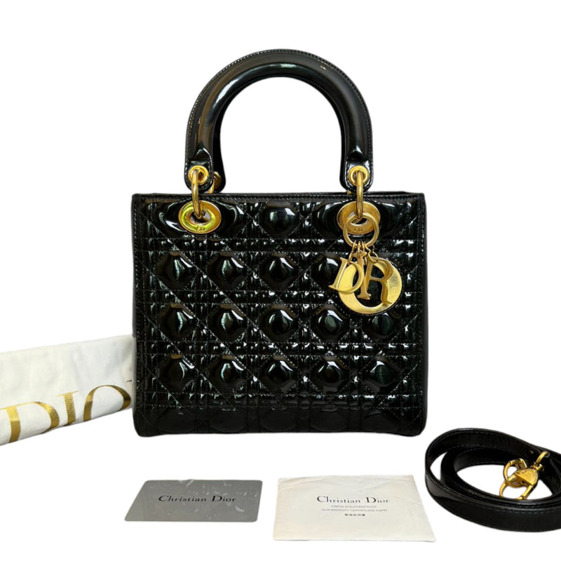 Lady Dior Medium Patent Leather Black GHW