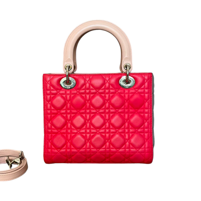Lady Dior Tri-Color Medium Lambskin Pink Light Pink and Grey SHW