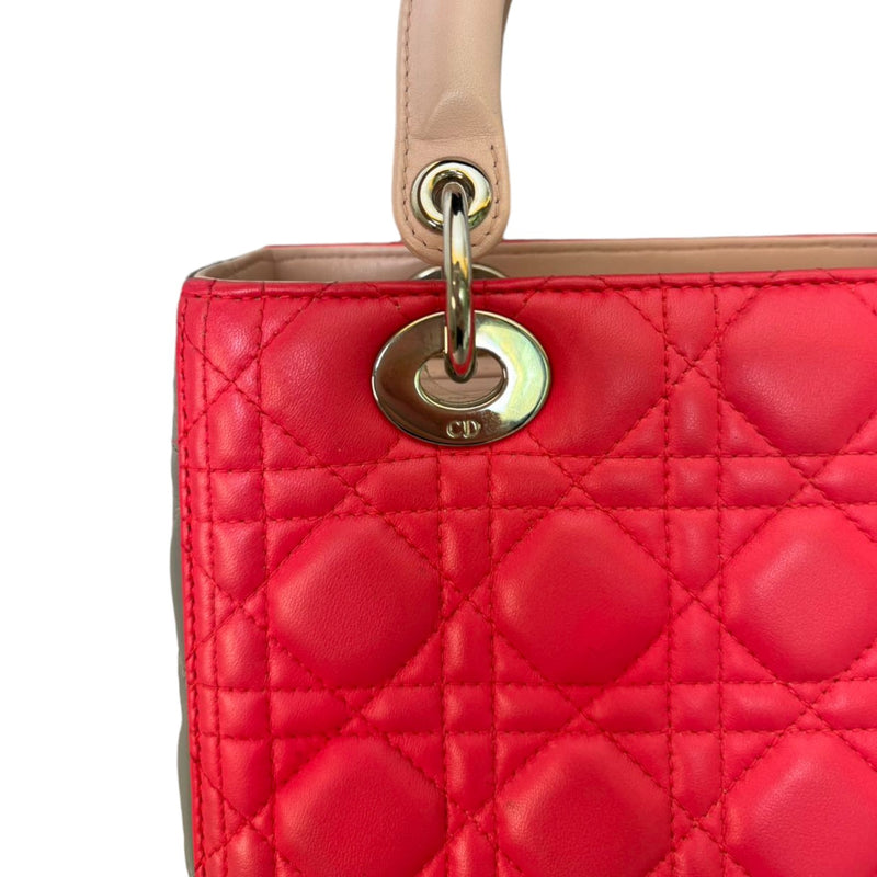 Lady Dior Tri-Color Medium Lambskin Pink Light Pink and Grey SHW