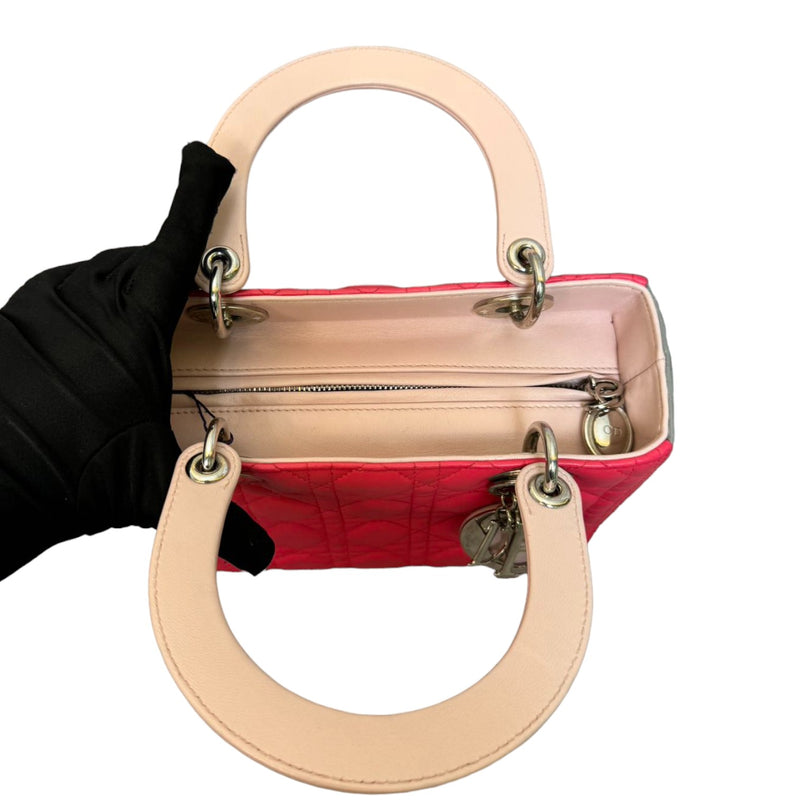 Lady Dior Tri-Color Medium Lambskin Pink Light Pink and Grey SHW
