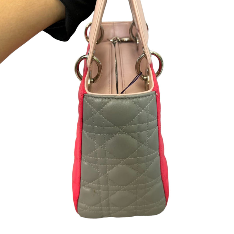 Lady Dior Tri-Color Medium Lambskin Pink Light Pink and Grey SHW