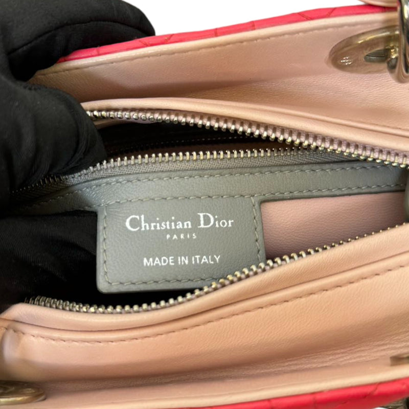 Lady Dior Tri-Color Medium Lambskin Pink Light Pink and Grey SHW