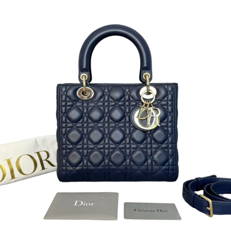 Lady Dior Medium Lambskin Cannage Navy GHW