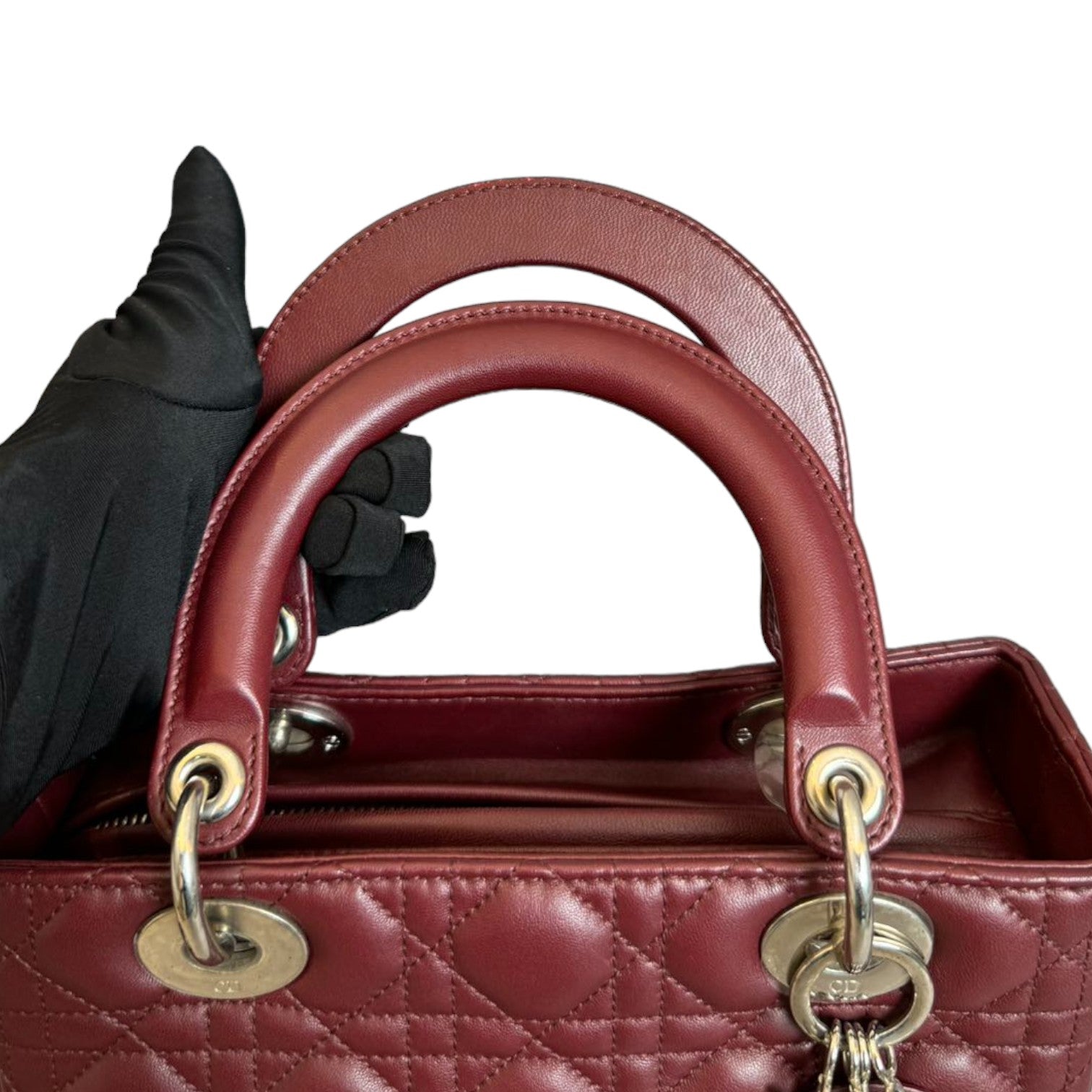 Christian Dior Lady Dior Medium Lambskin Cannage Burgundy SHW