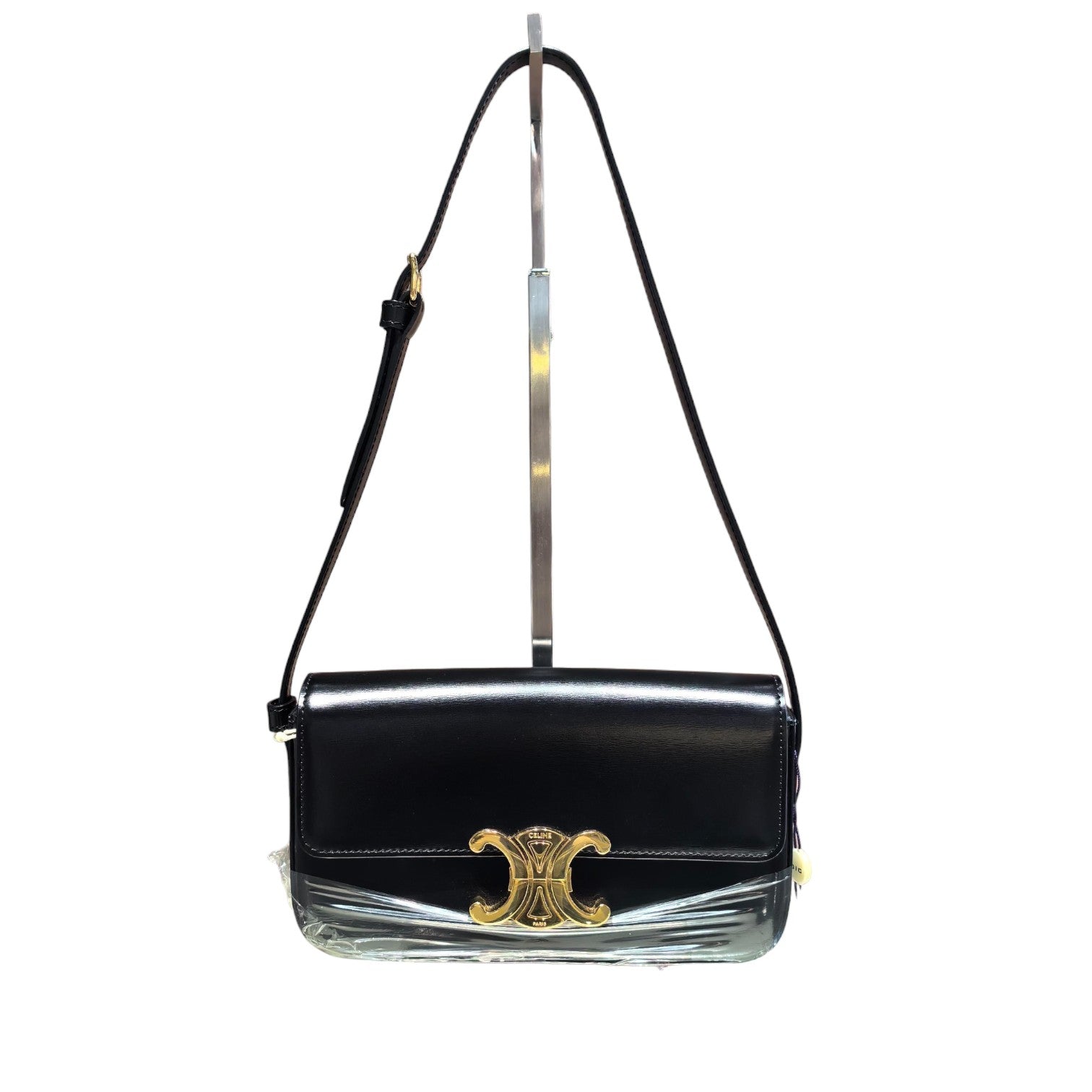 Celine Triomphe Shoulder Shiny Calfskin Black GHW – Bag Religion