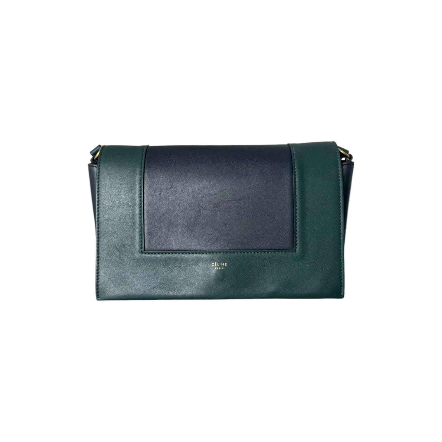 Celine Frame Amazone Medium Shoulder Calfskin Navy Green GHW Bag Religion