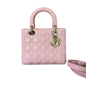 Lady Dior Medium Shoulder Lambskin Light Pink GHW