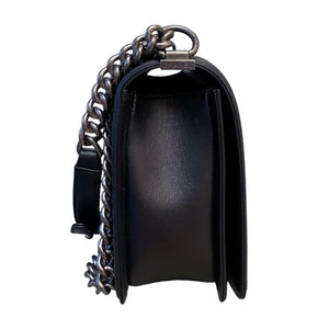 New Medium Boy Flap Calfskin Chevron Black RHW
