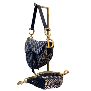 Saddle Medium Oblique Canvas Blue GHW