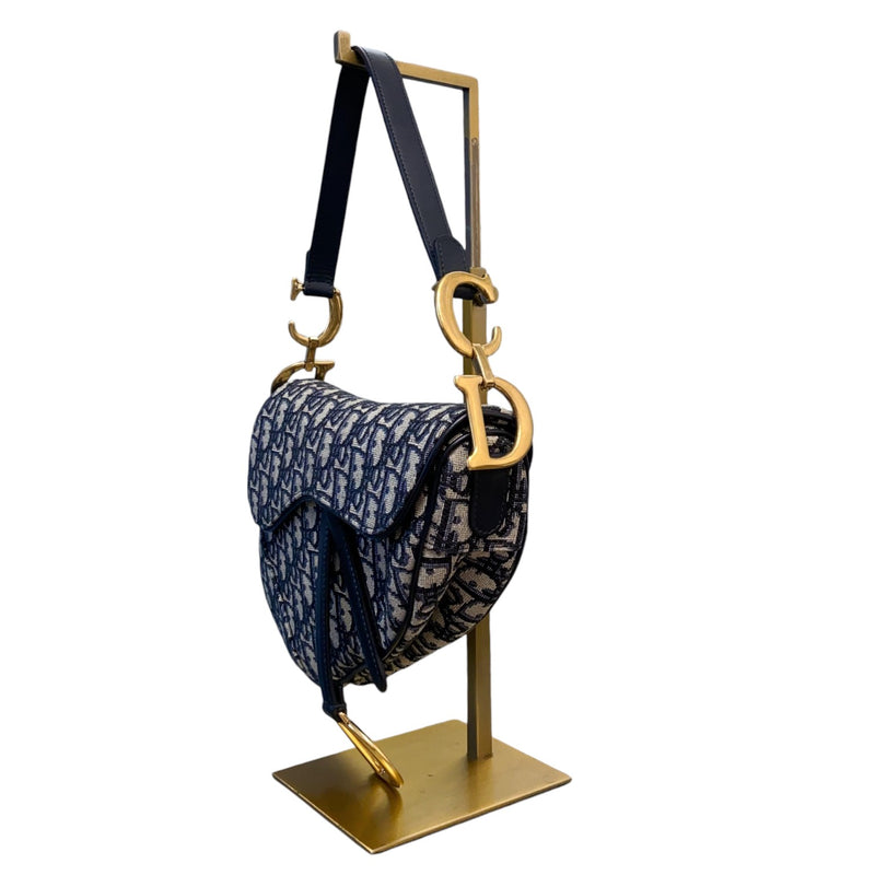 Saddle Medium Oblique Canvas Blue GHW