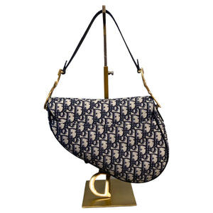 Saddle Medium Oblique Canvas Blue GHW