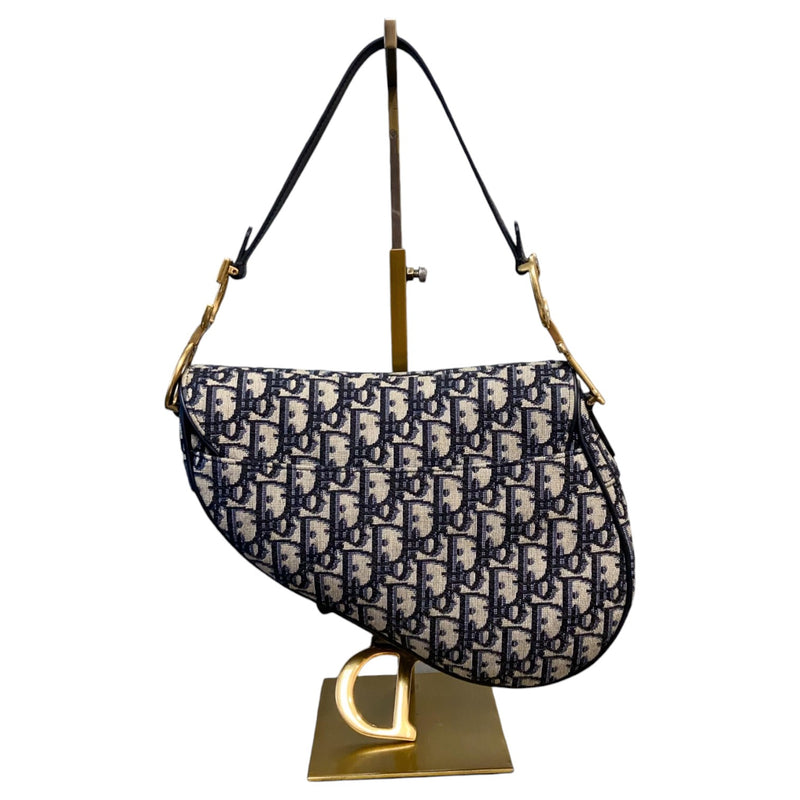 Saddle Medium Oblique Canvas Blue GHW