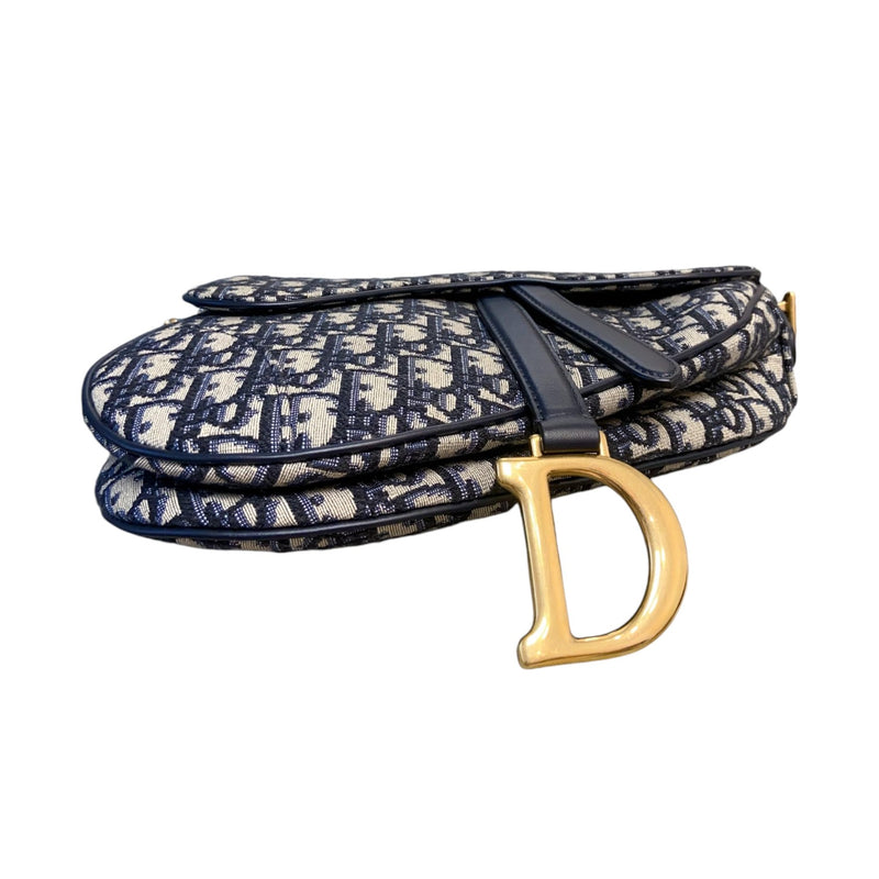 Saddle Medium Oblique Canvas Blue GHW