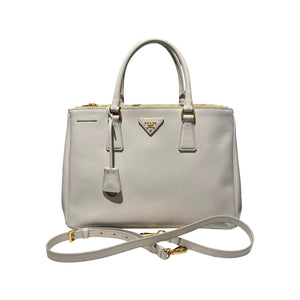 Galleria Double Zip Tote Small Saffiano White GHW