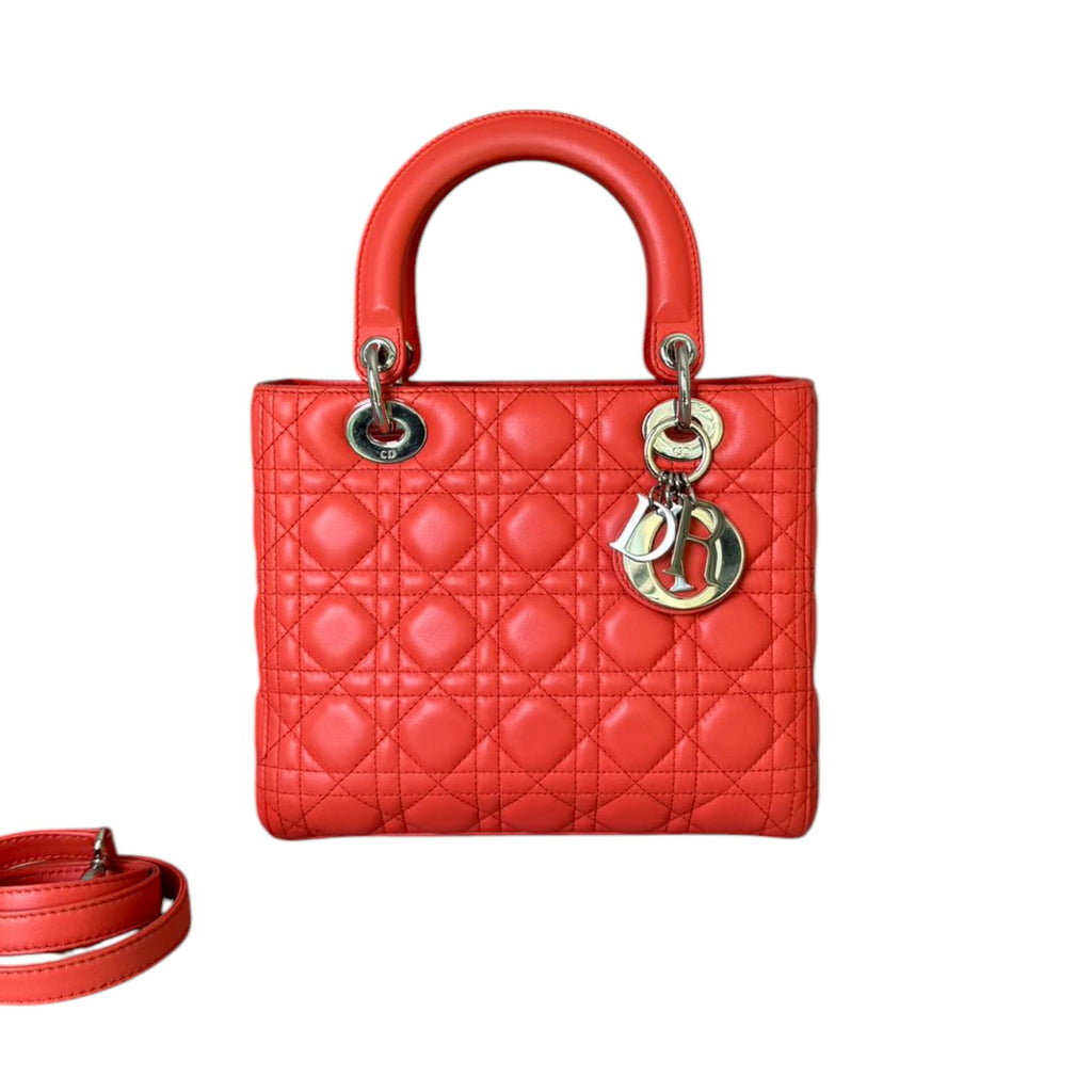 Lady Dior Medium Lambskin Cannage Coral SHW